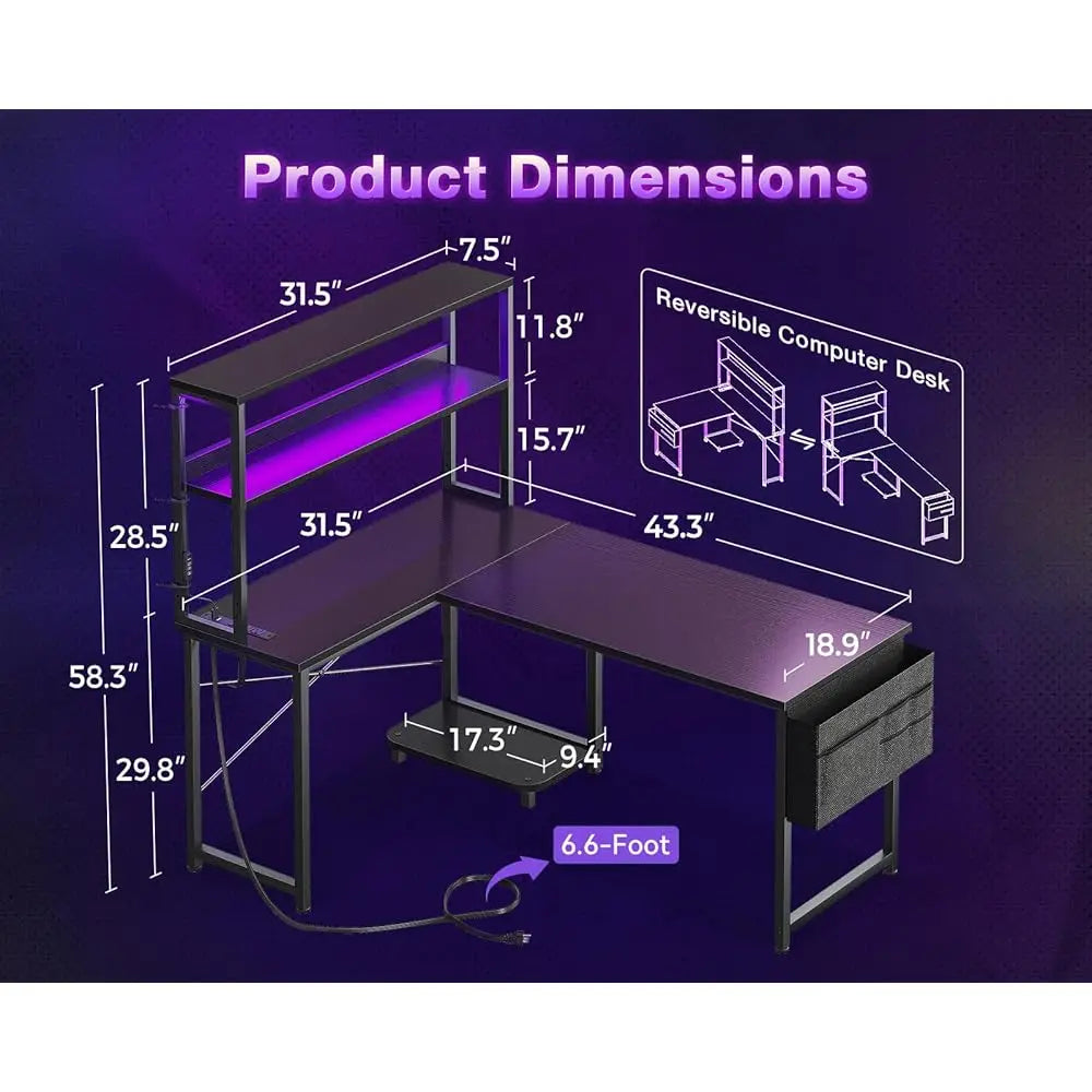 43 H L Shaped Desk With Led Lighting