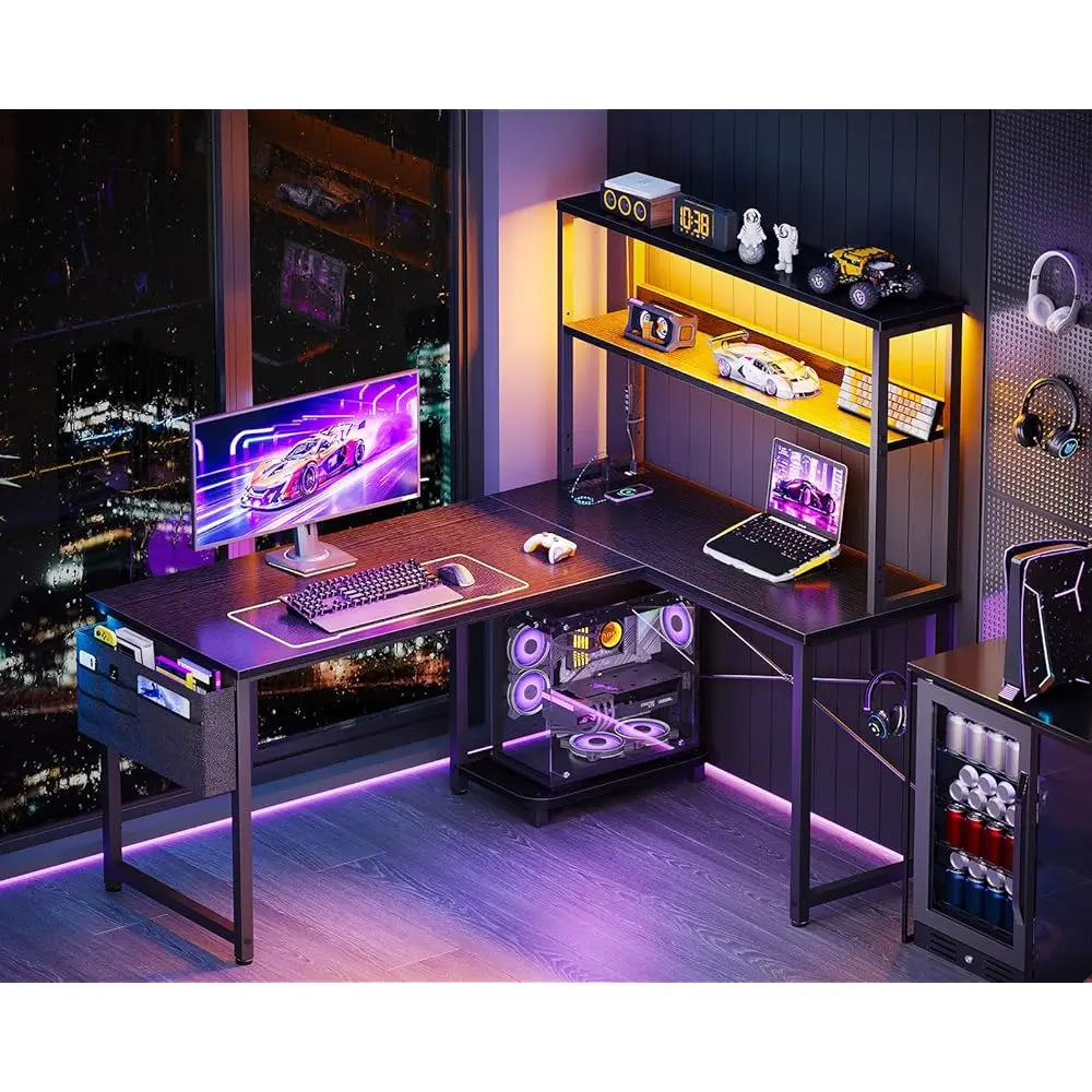 43 H L Shaped Desk With Led Lighting