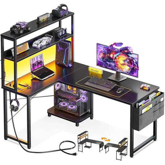 43 H L Shaped Desk With Led Lighting