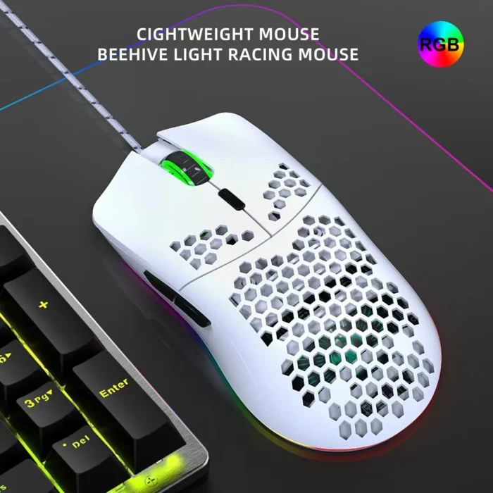 White Gaming Mouse RGB Lighting One-Hole Design Macro Programming Wired Compatible with Tablets Laptops for Office And Esports